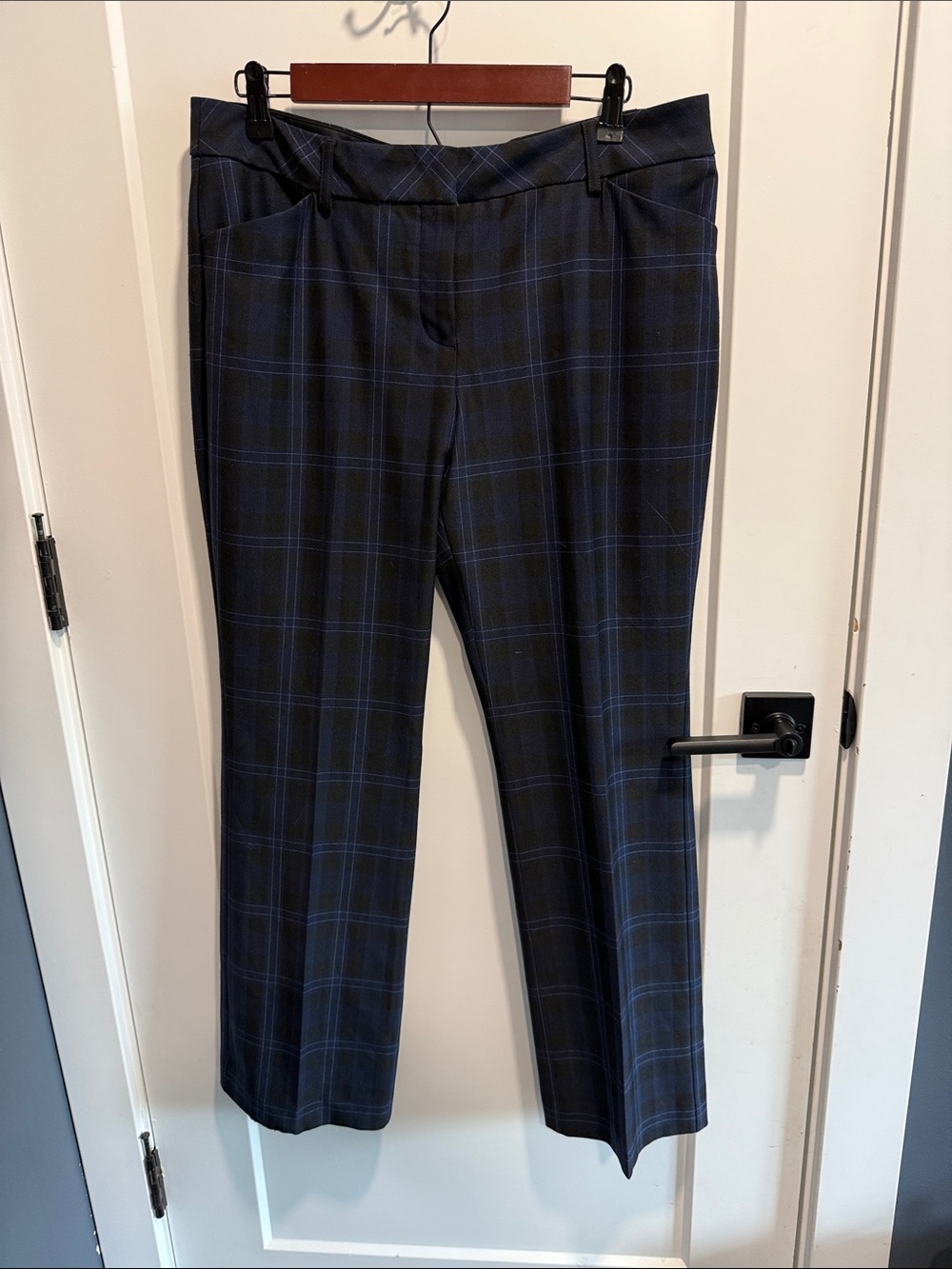 Express Navy and Black Plaid Editor Barely Boot Dress Pants Sz 12